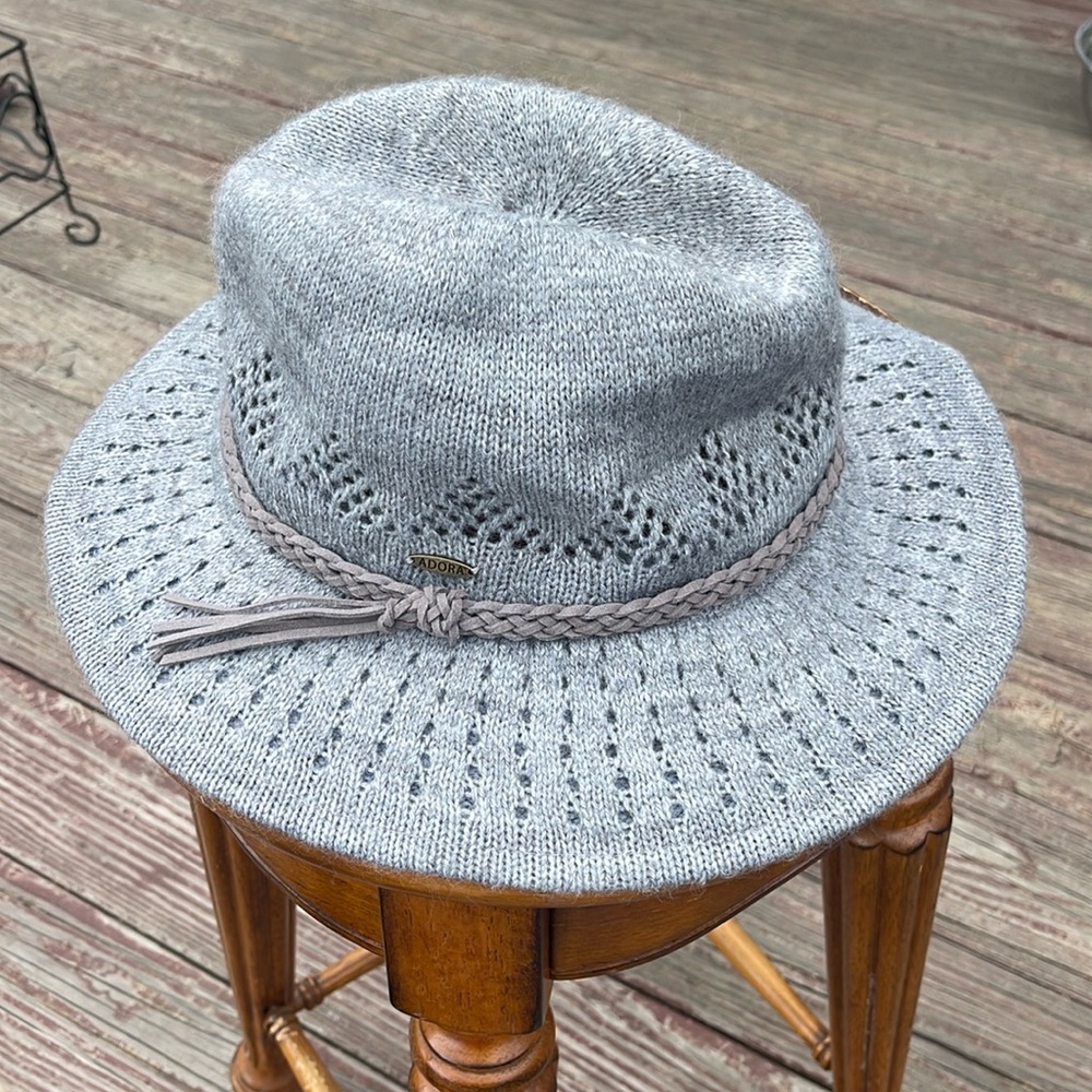 ADORA Fashion Safari Brim Hat Wool/Poly Blend - Gray - Braided- Adjustable